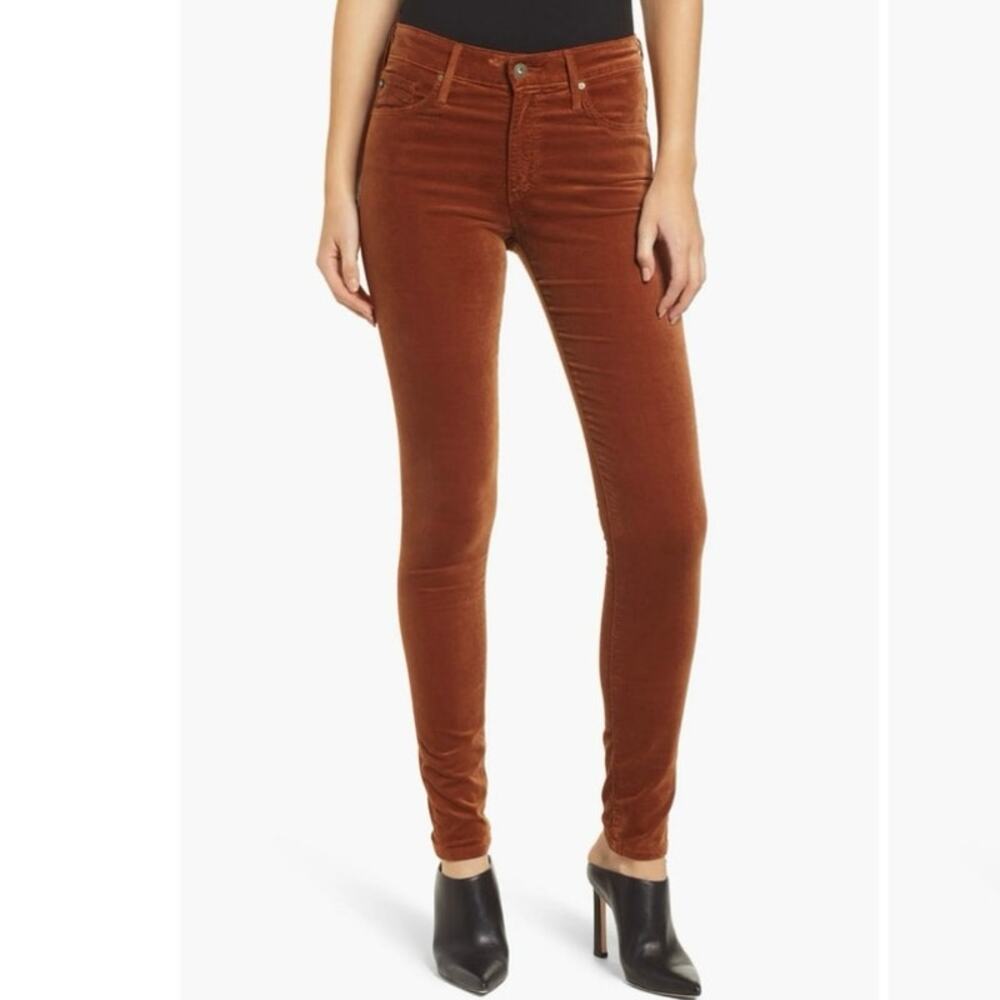 AG Adriano Goldschmied Farrah High Rise Skinny Velvet Pants Burnt Red Sz 26 NWT